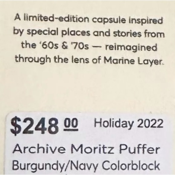 Marine Layer Archive Moritz Puffer Like New!!! - Picture 9 of 9
